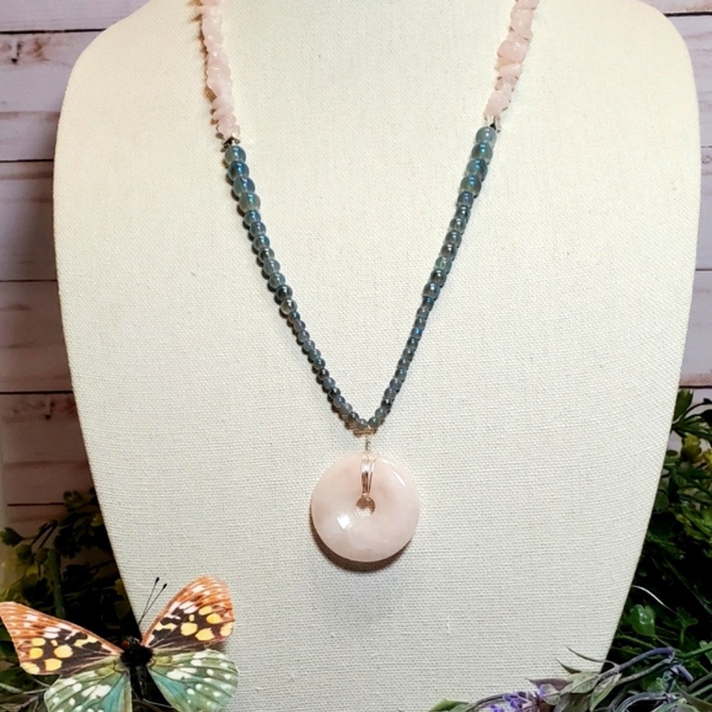 Wire Wrapped Rose Quartz Beaded Necklace